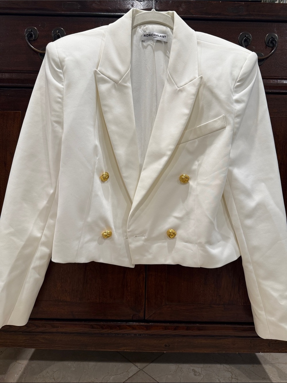 NONCHALANT Alana Women's Double-Breasted White Cropped Blazer